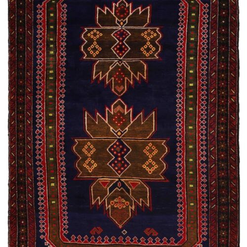 Handwoven Afghan Baluch rug 6'7 x 4'5 ft in deep navy blue with intricate geometric floral motifs. Available in San Francisco, Berkeley, and San Rafael."