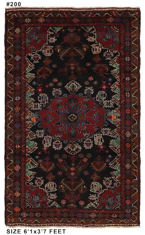 6'1" x 3'7" Afghan Baluchi rug, hand-knotted with premium wool, featuring stunning red, navy, and ivory tribal patterns