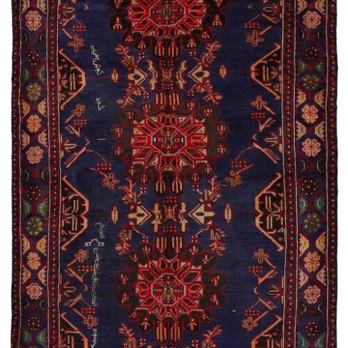 Village-made Afghan Baluchi rug featuring intricate patterns and deep contrasting colors. Perfect for high-traffic areas and stylish interiors.