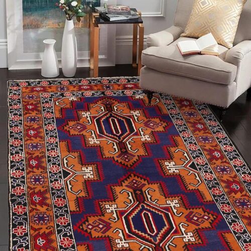 Handmade Afghan tribal rug 6'9 x 4'3 ft with a vintage geometric pattern. High-quality wool rug, crafted for warmth and elegance