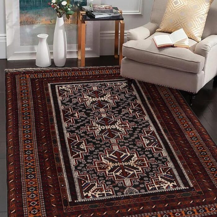 Handwoven Afghan Baluchi rug 5'11 x 3'8 ft – stain-resistant, animal-friendly wool with geometric tribal patterns