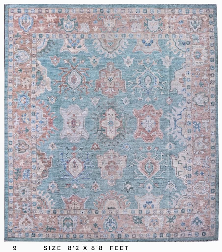 light green rug 8x8 wool hand made