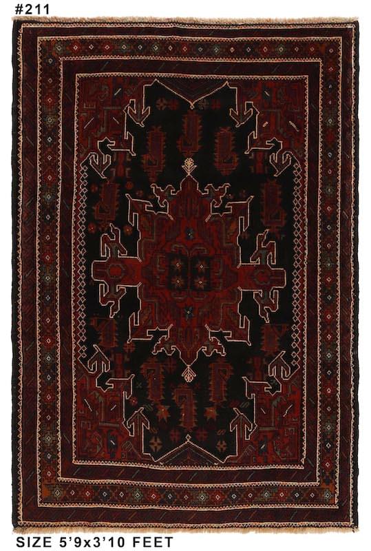 Vintage Baluchi rug 5'9 x 3'10 ft – handcrafted wool with rich rust, burgundy, and beige accents, animal-friendly design